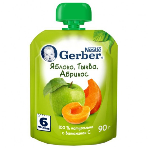 Пюре детское Gerber Яблоко, тыква и абрикос, 6m+, 90 гр